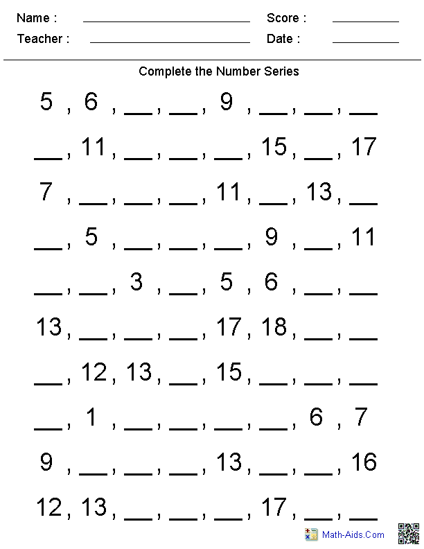 Worksheet On Number Patterns 54