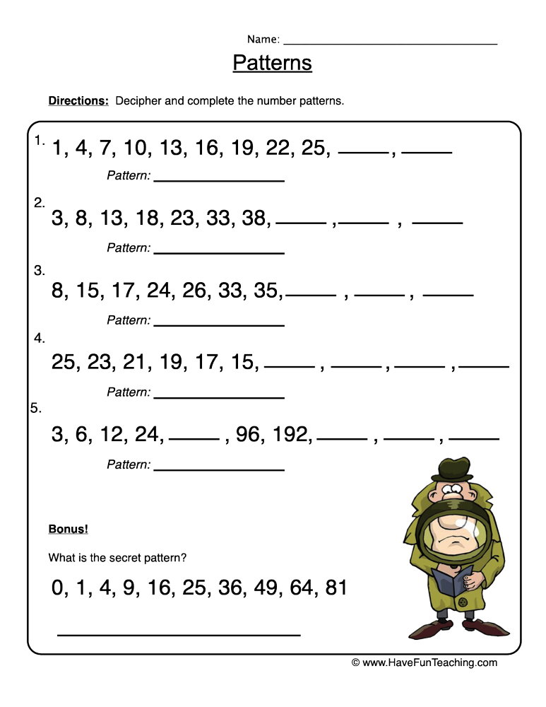 Worksheet On Number Patterns 65