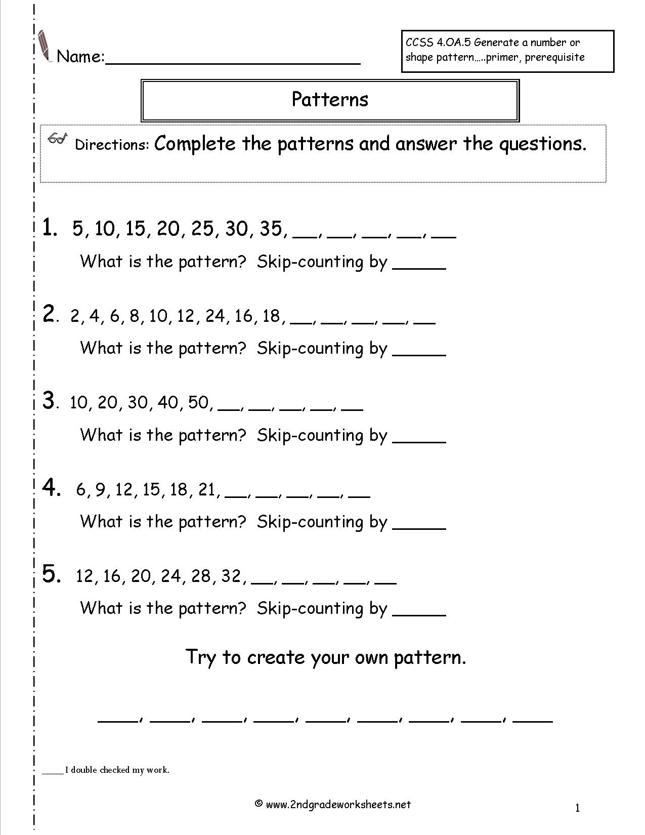 Worksheet On Number Patterns 66