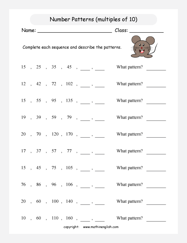 Worksheet On Number Patterns 67