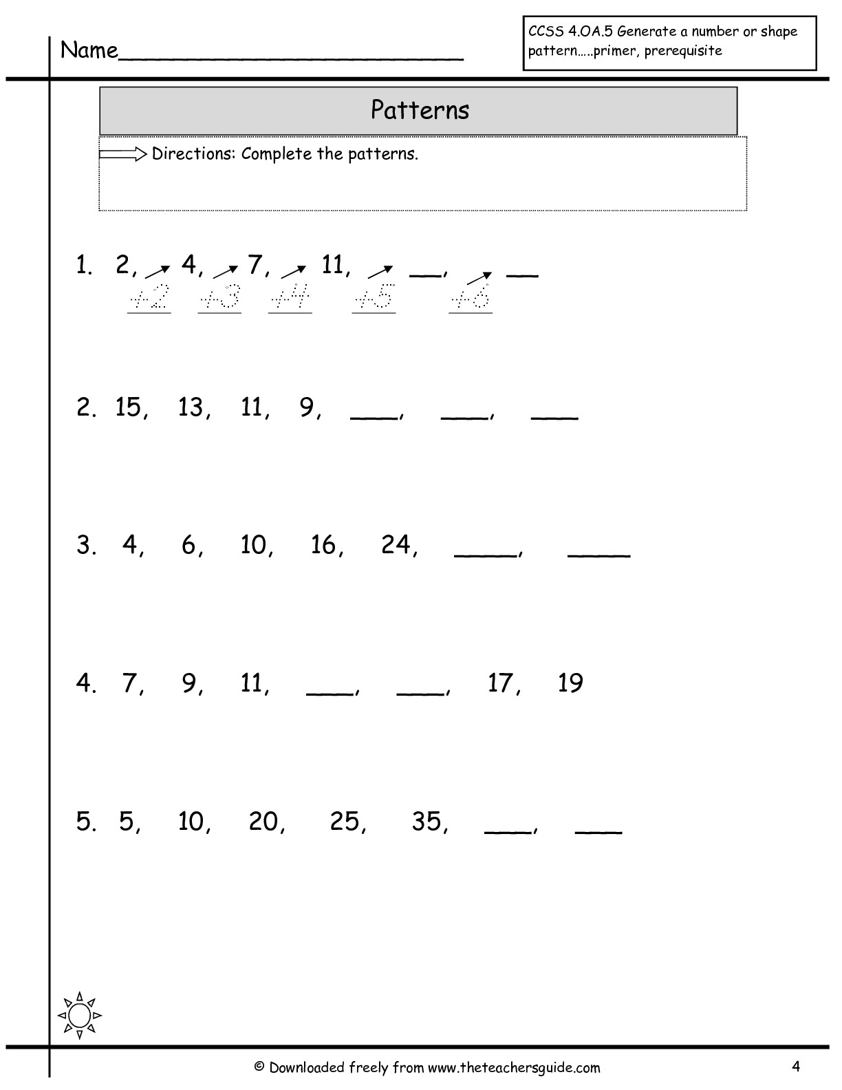 Worksheet On Number Patterns 7