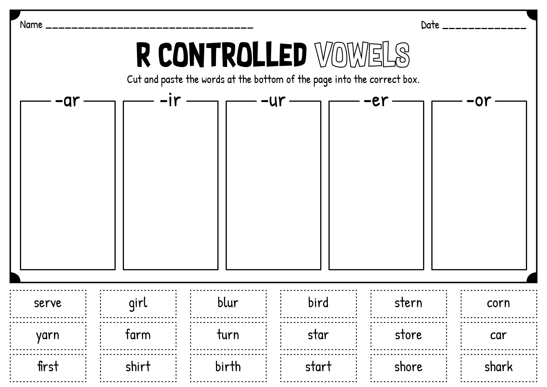 50 Vowel Controlled R Worksheets 1