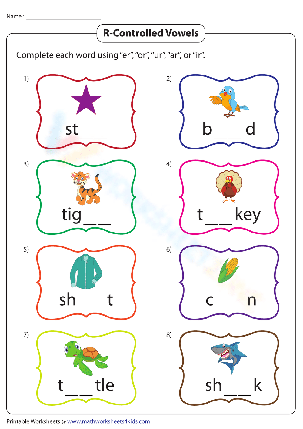 50 Vowel Controlled R Worksheets 33