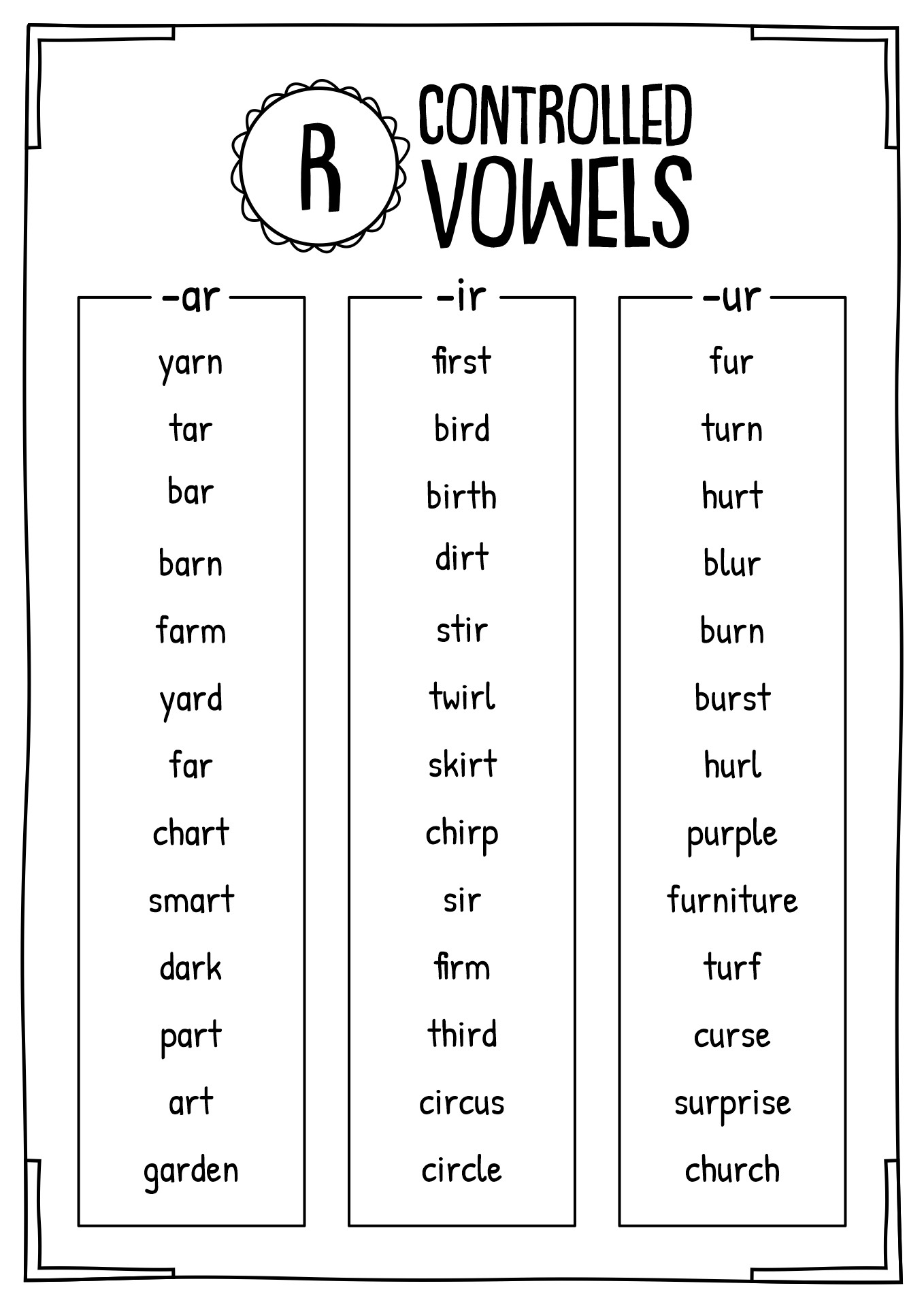 50 Vowel Controlled R Worksheets 37