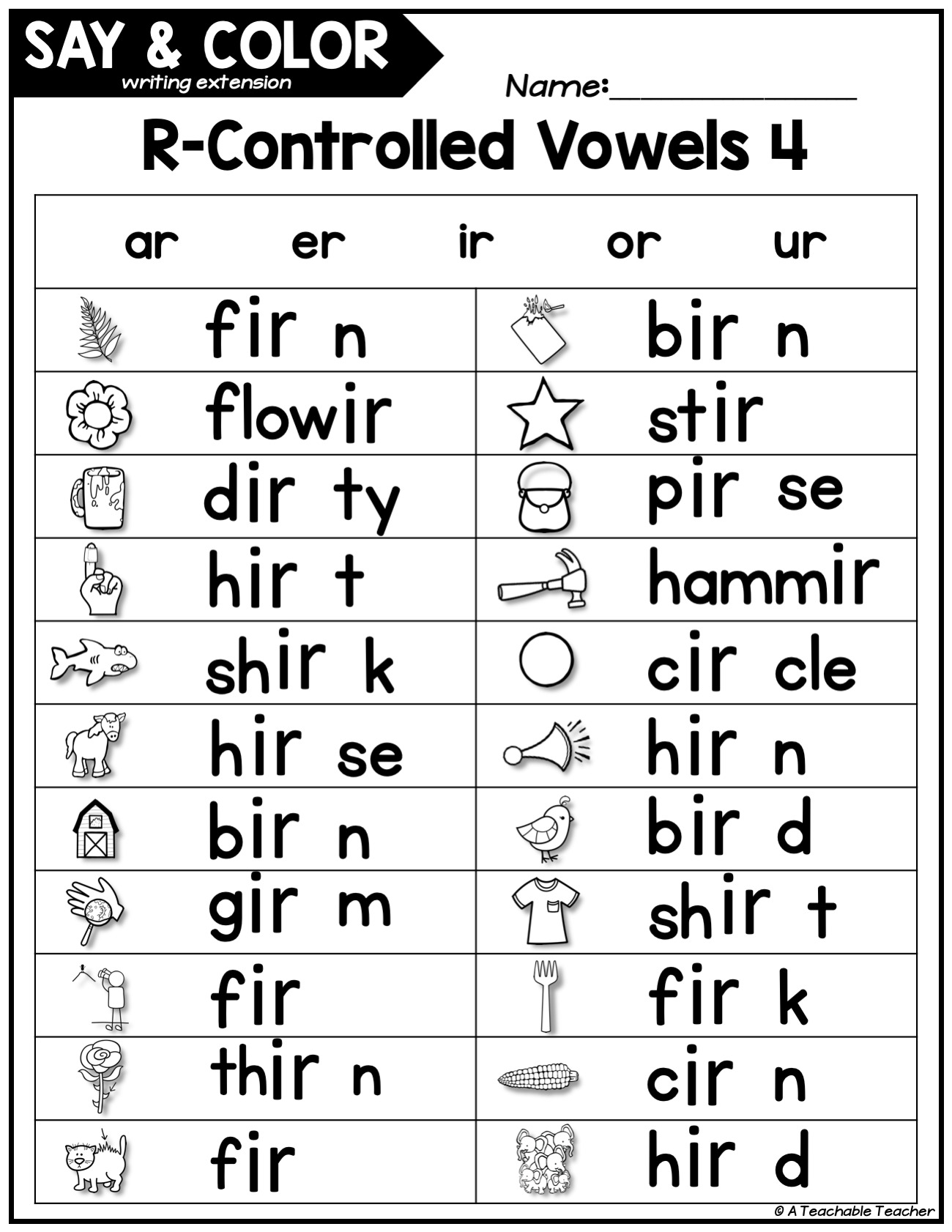 50 Vowel Controlled R Worksheets 41