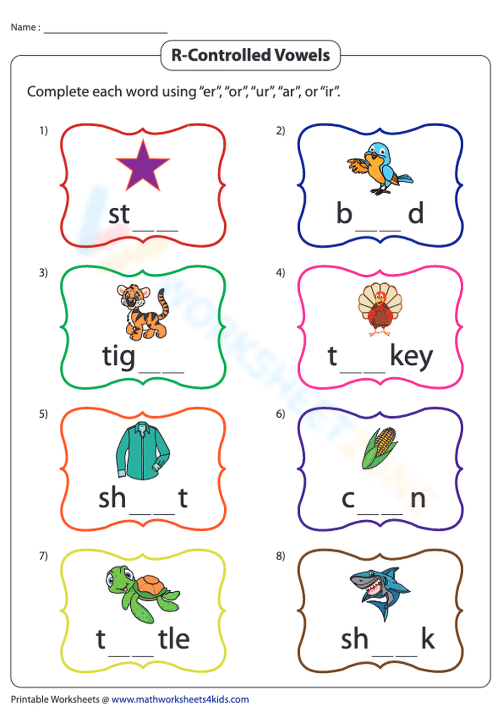 50 Vowel Controlled R Worksheets 57