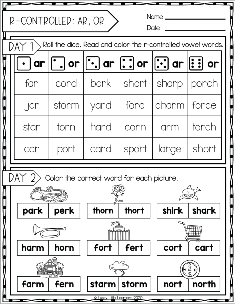 50 Vowel Controlled R Worksheets 7