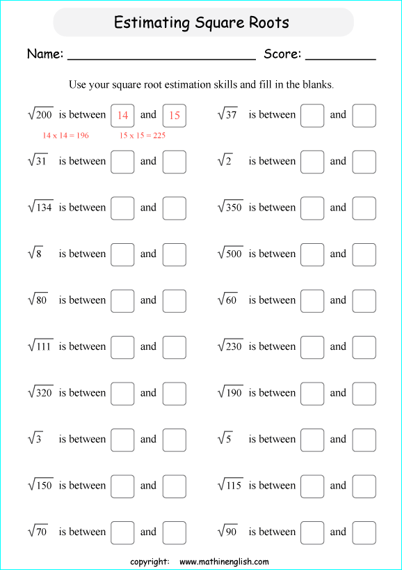 55 Estimating Square Roots Worksheet 1