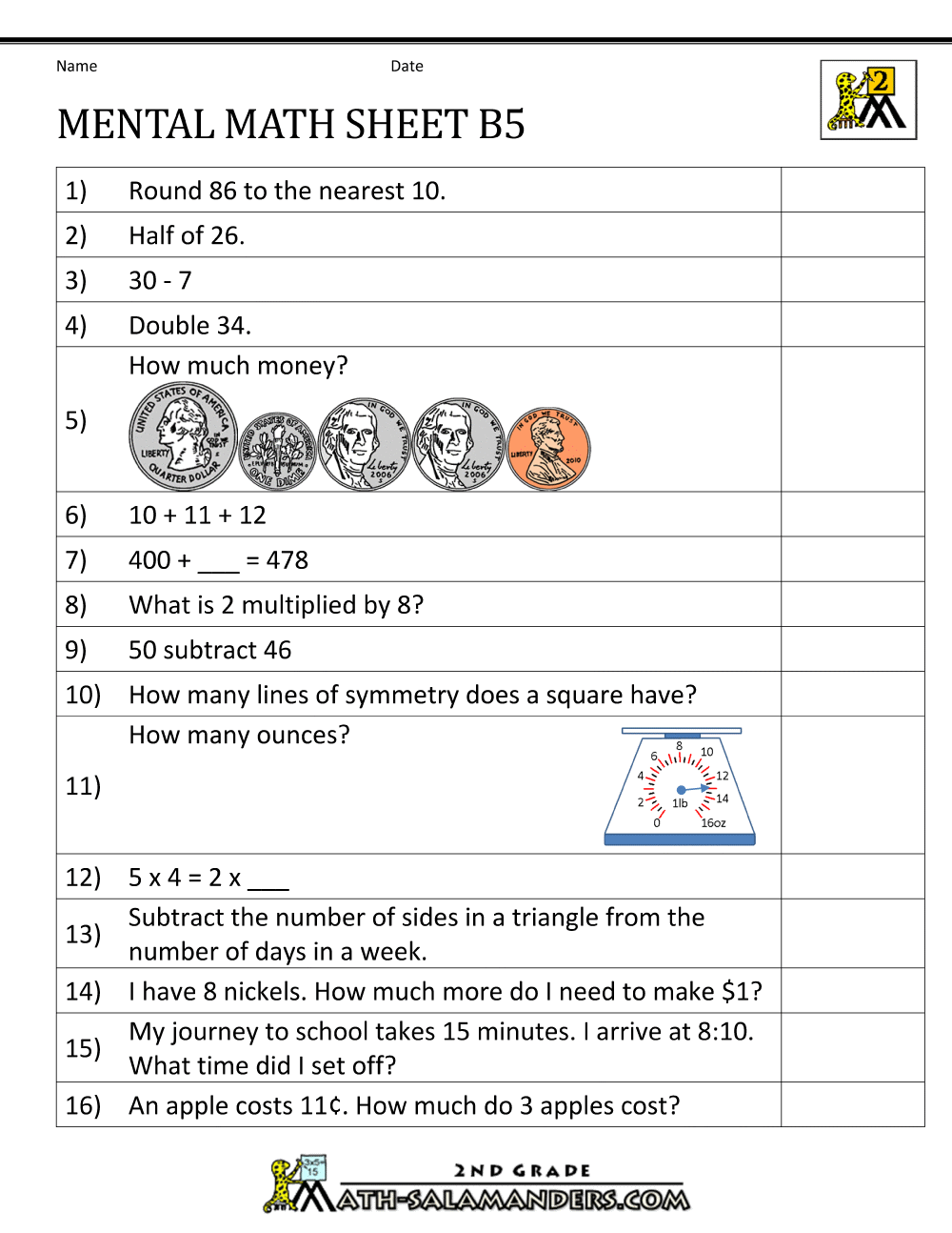 60 2Nd Grade Math Worksheet 19