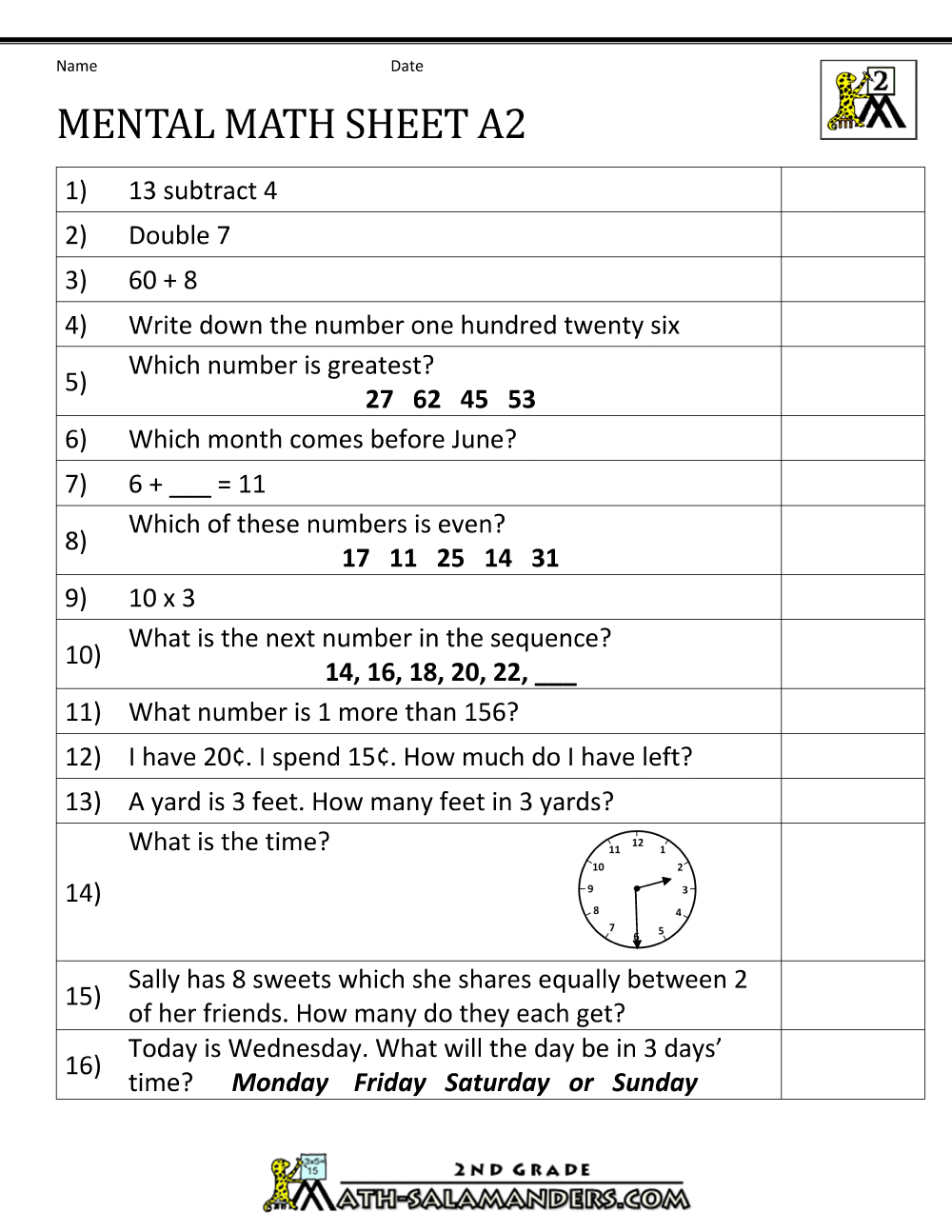 60 2Nd Grade Math Worksheet 24