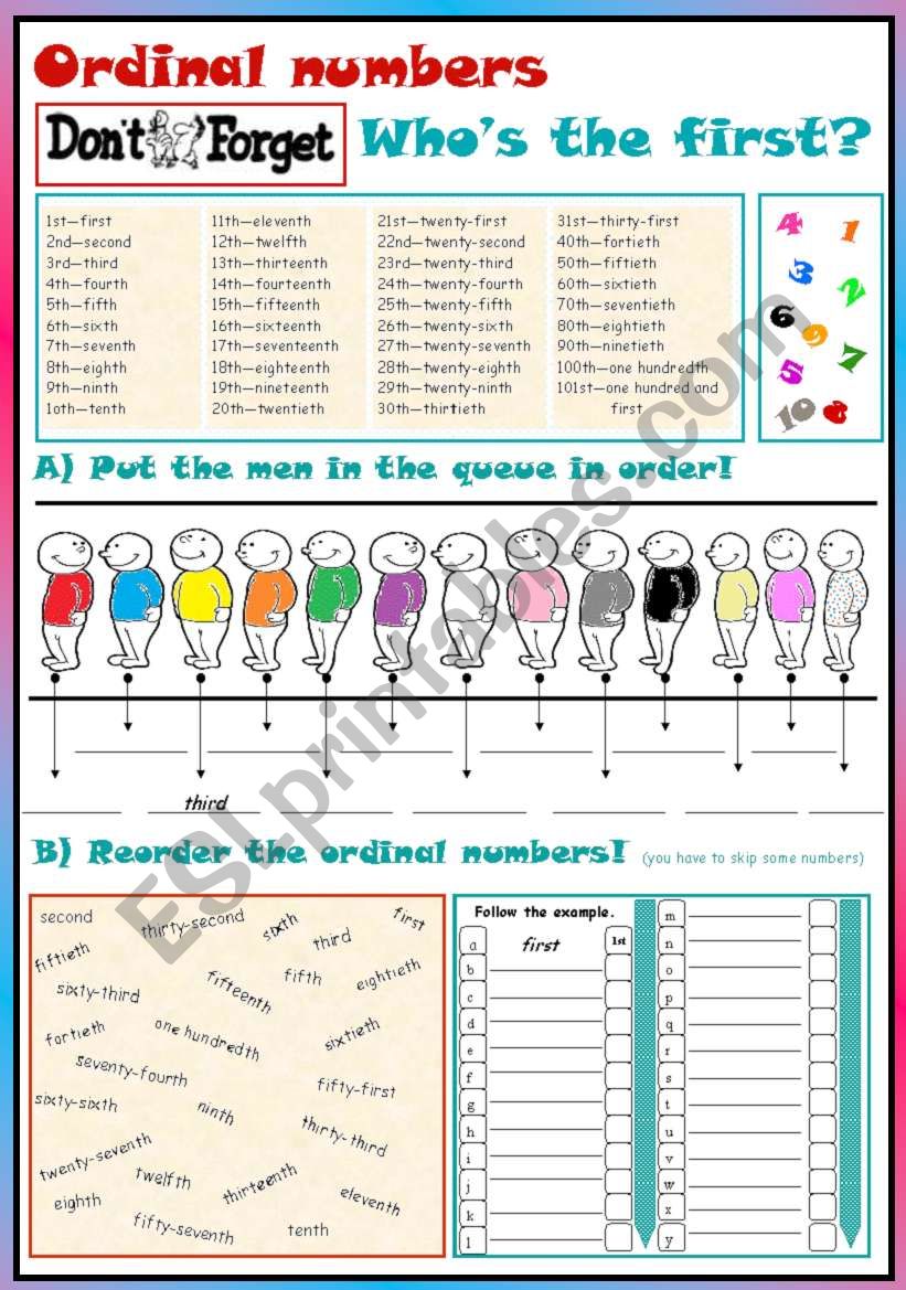 60 Worksheet About Ordinal Numbers 28