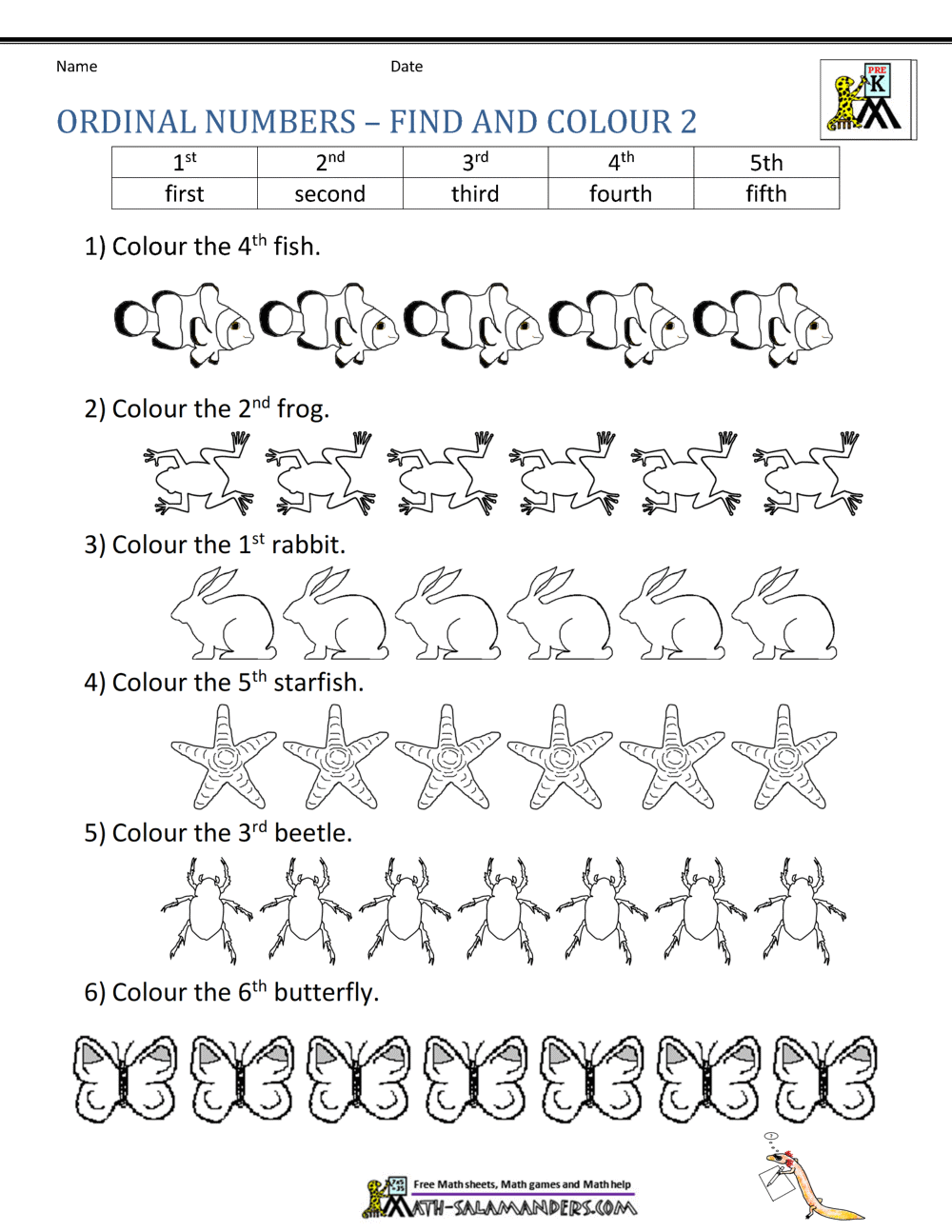 60 Worksheet About Ordinal Numbers 66