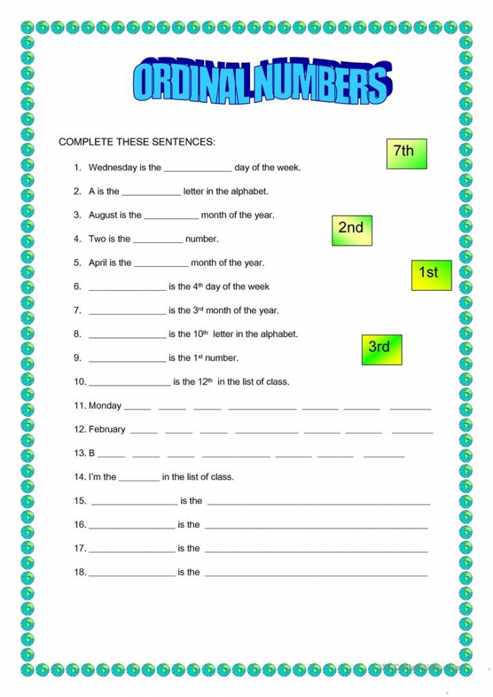 60 Worksheet About Ordinal Numbers 8