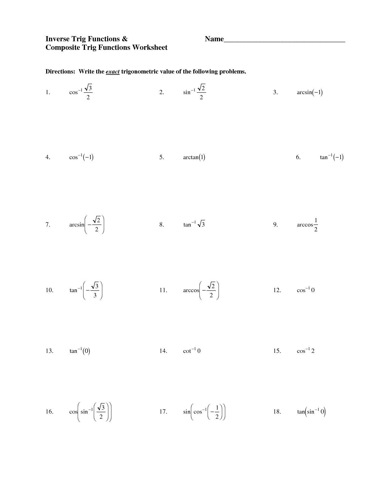 61 Graphing Trig Functions Worksheet 10