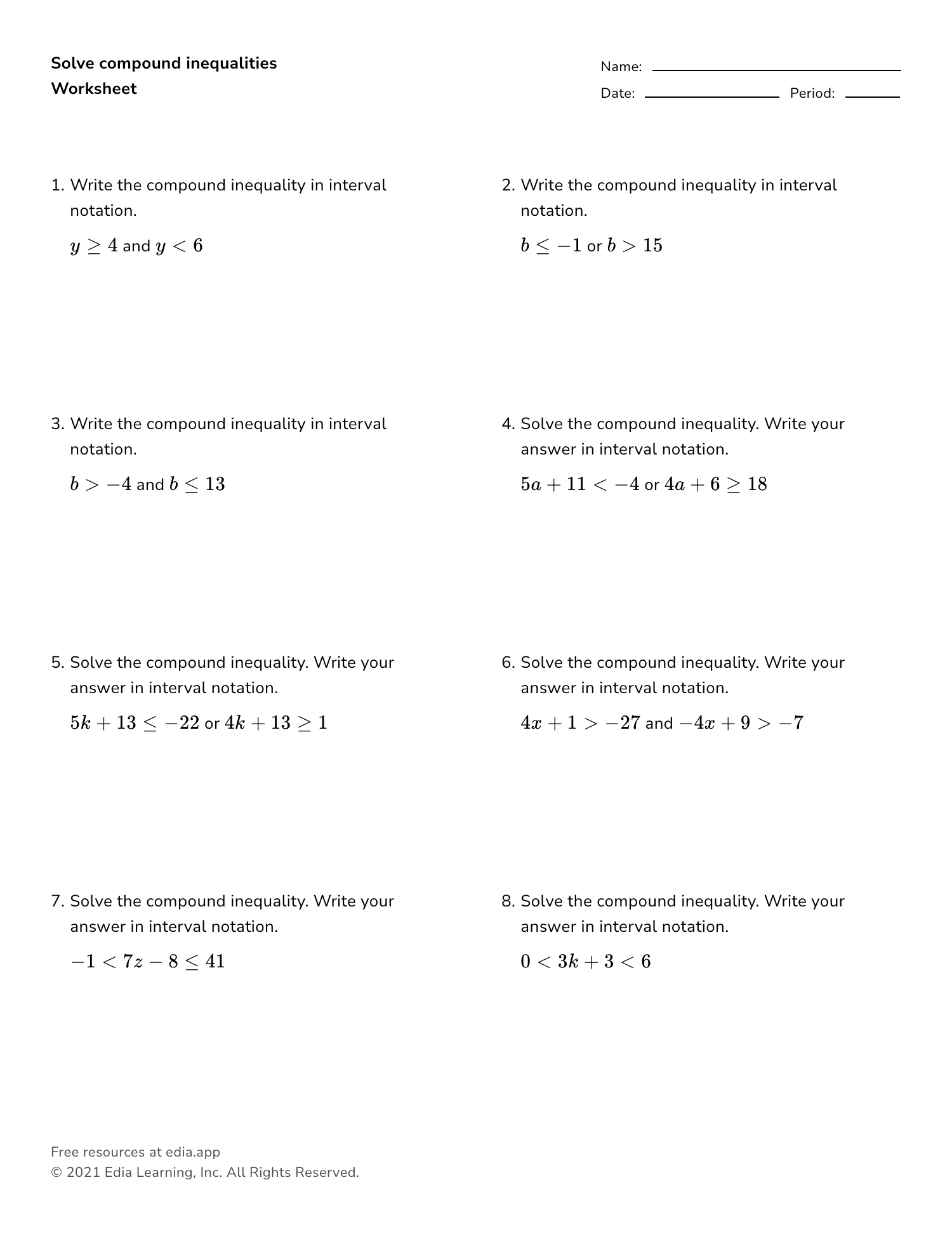 62 Solving Compound Inequalities Worksheet 10