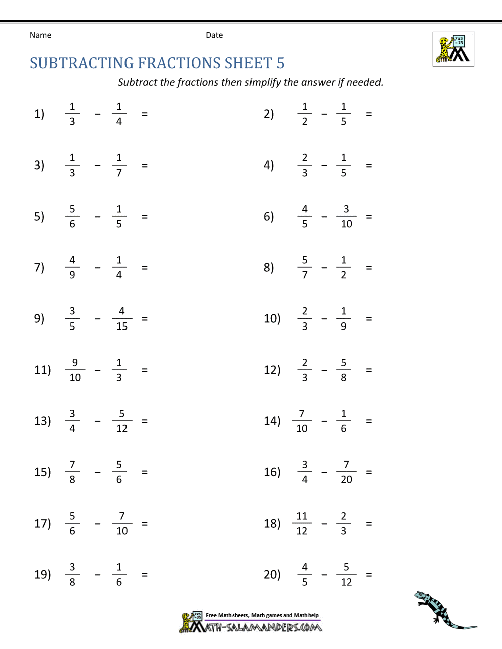 65 Fractions Worksheets Grade 5 17