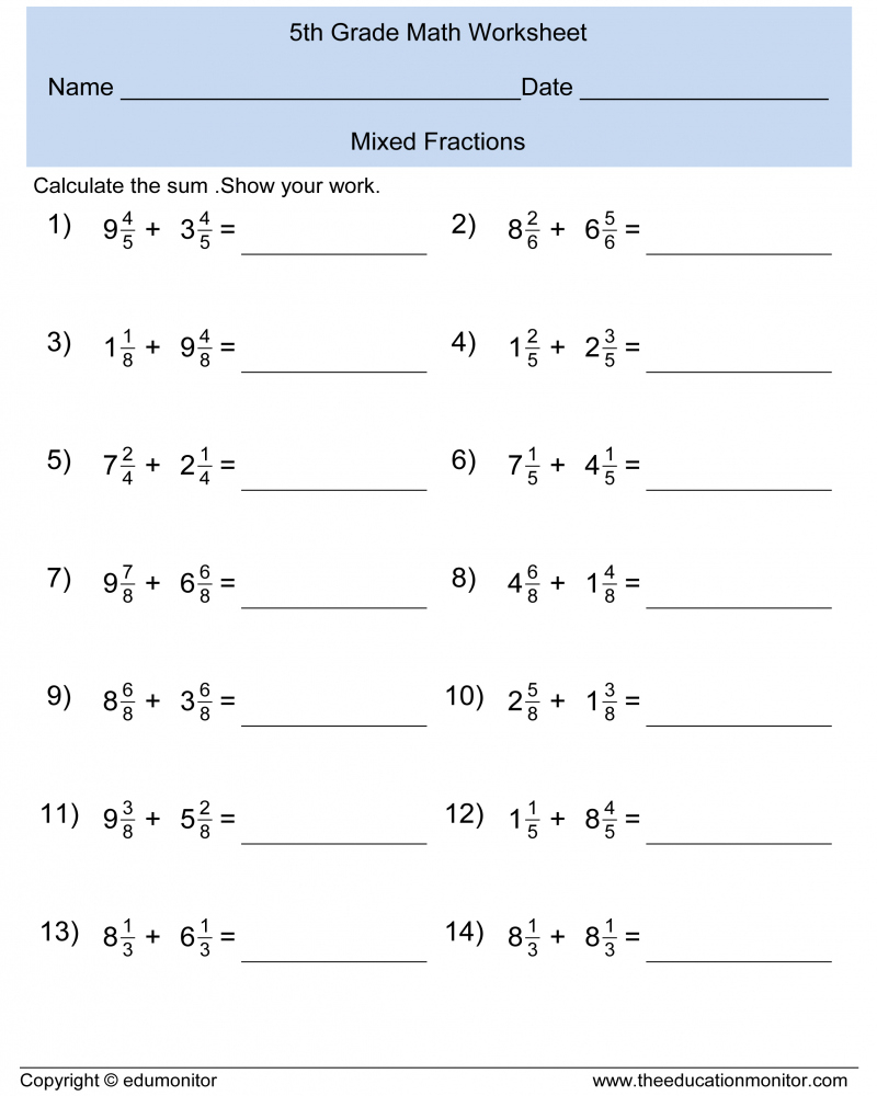 65 Fractions Worksheets Grade 5 19