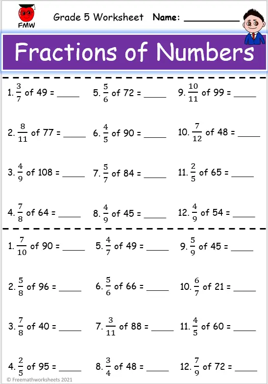 65 Fractions Worksheets Grade 5 21