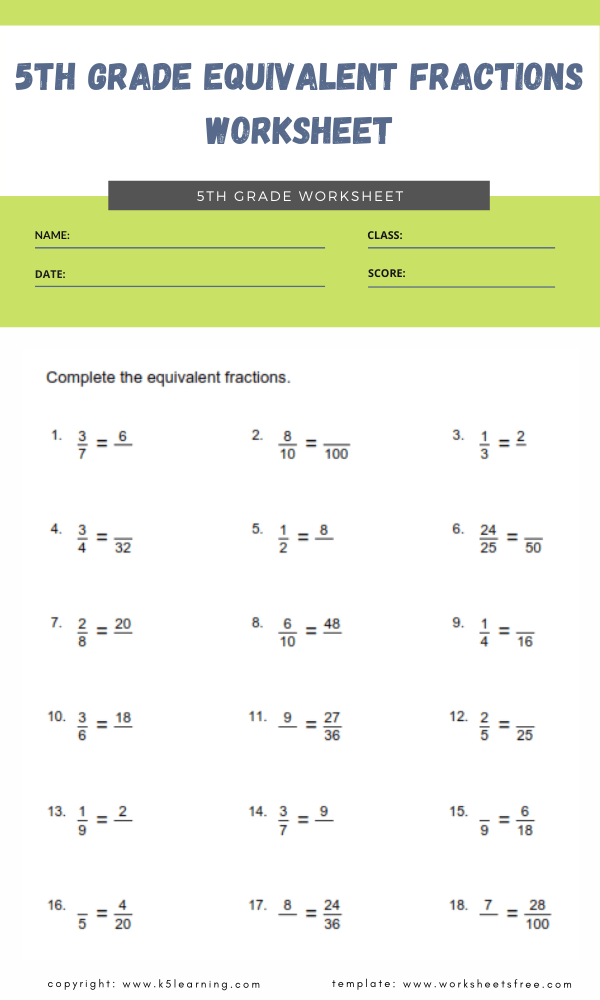 65 Fractions Worksheets Grade 5 51