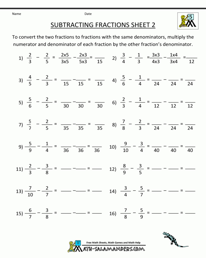 65 Fractions Worksheets Grade 5 60