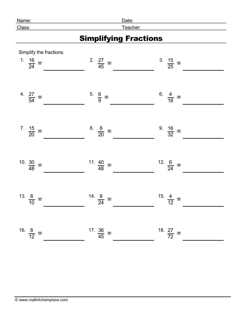 65 Fractions Worksheets Grade 5 7