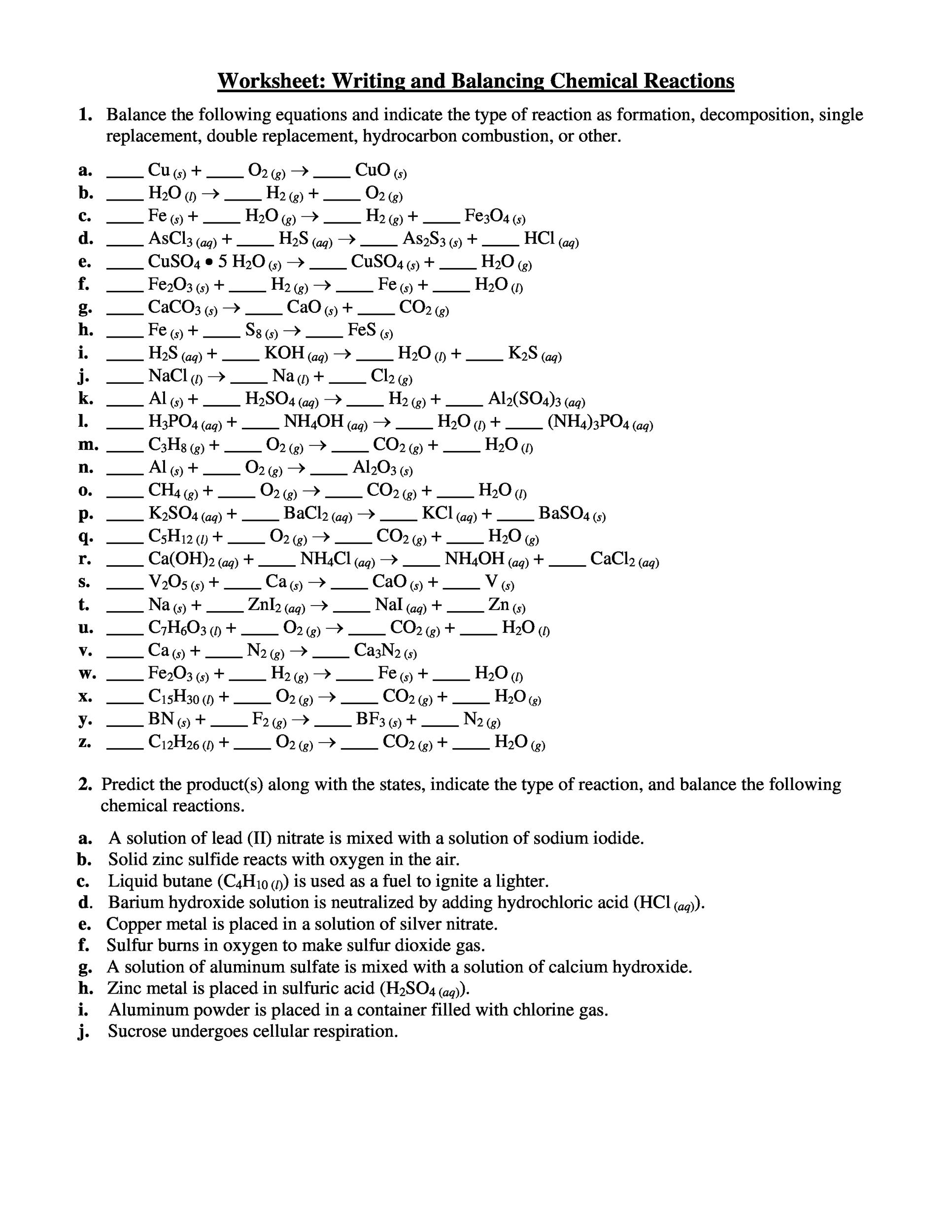 65 Writing Chemical Equations Worksheet 18