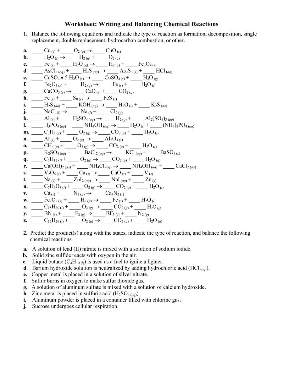 65 Writing Chemical Equations Worksheet 58