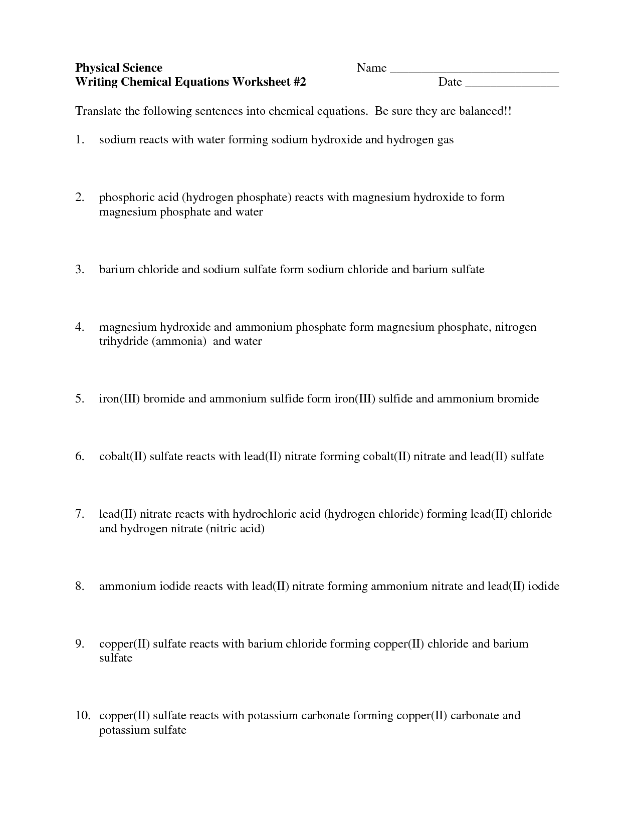 65 Writing Chemical Equations Worksheet 67