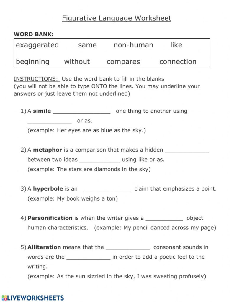 Best 60 Figurative Language Worksheet 1 5