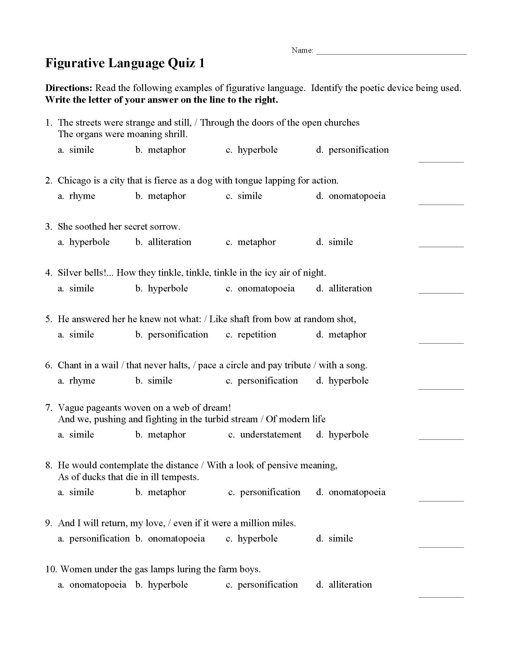 Best 60 Figurative Language Worksheet 1 8