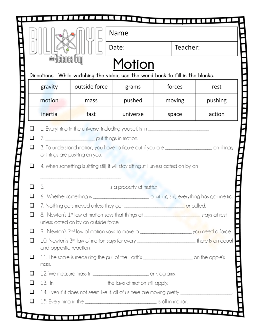 35 Bill Nye Motion Worksheet 18