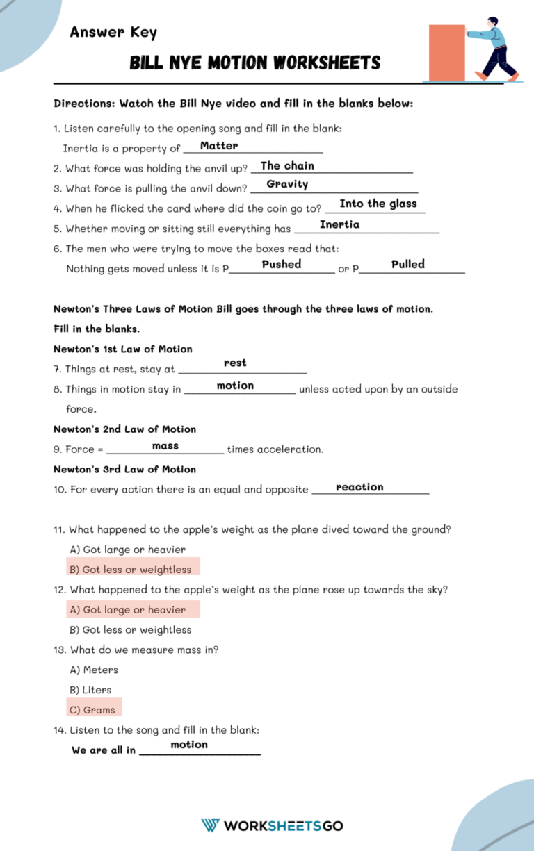 35 Bill Nye Motion Worksheet 22