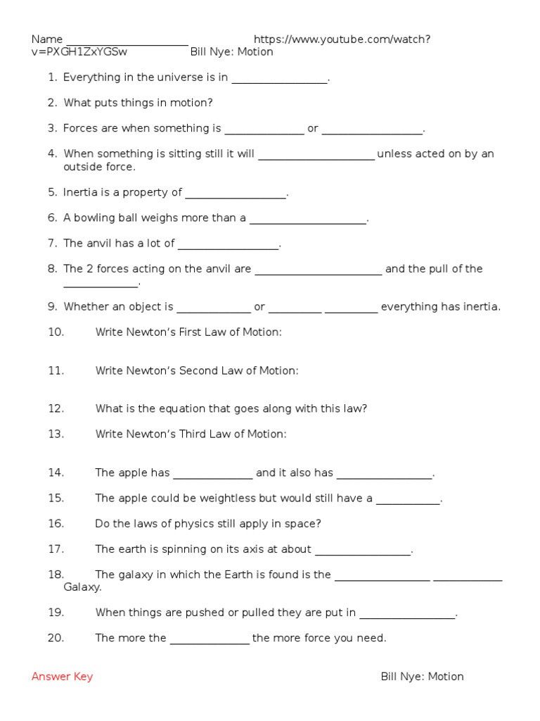 35 Bill Nye Motion Worksheet 29