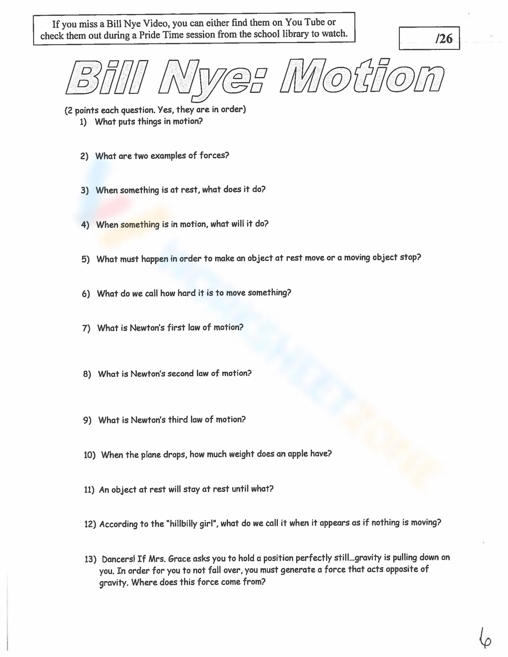 35 Bill Nye Motion Worksheet 9