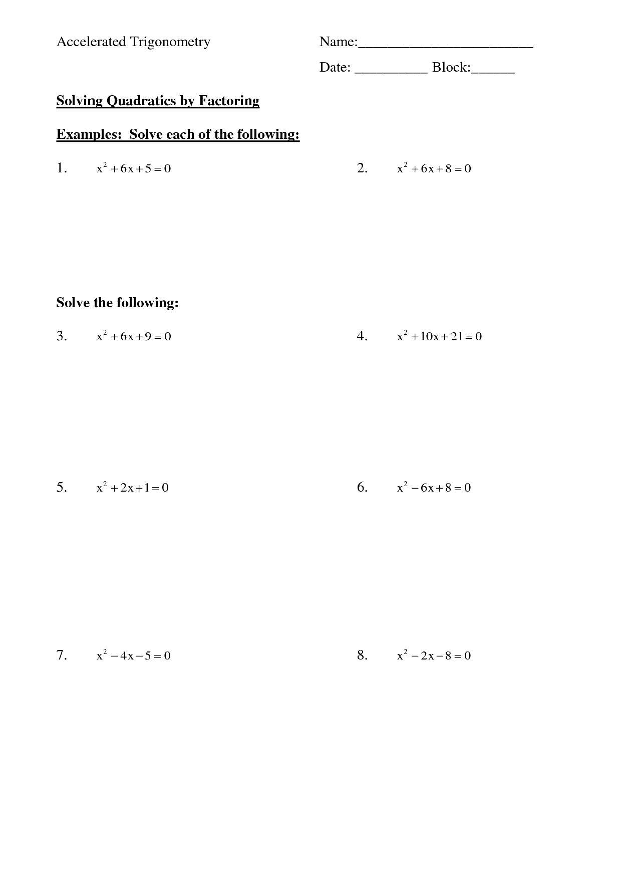 40 Factoring Quadratic Equations Worksheet 12