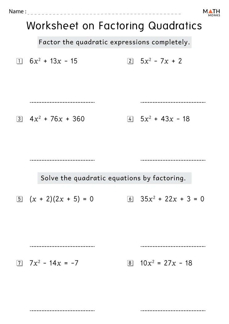 40 Factoring Quadratic Equations Worksheet 15