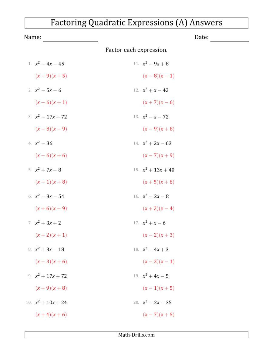 40 Factoring Quadratic Equations Worksheet 3