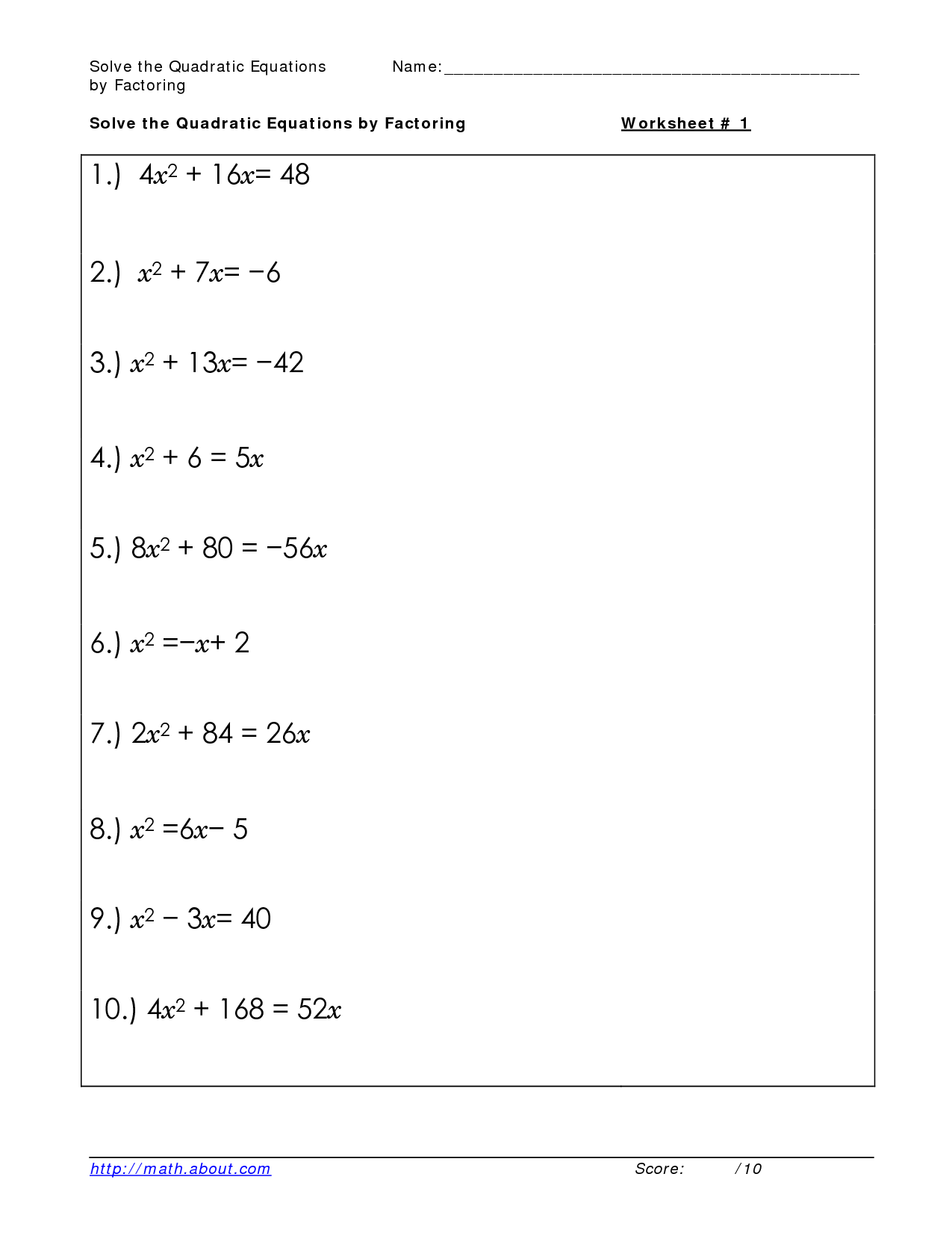 40 Factoring Quadratic Equations Worksheet 35