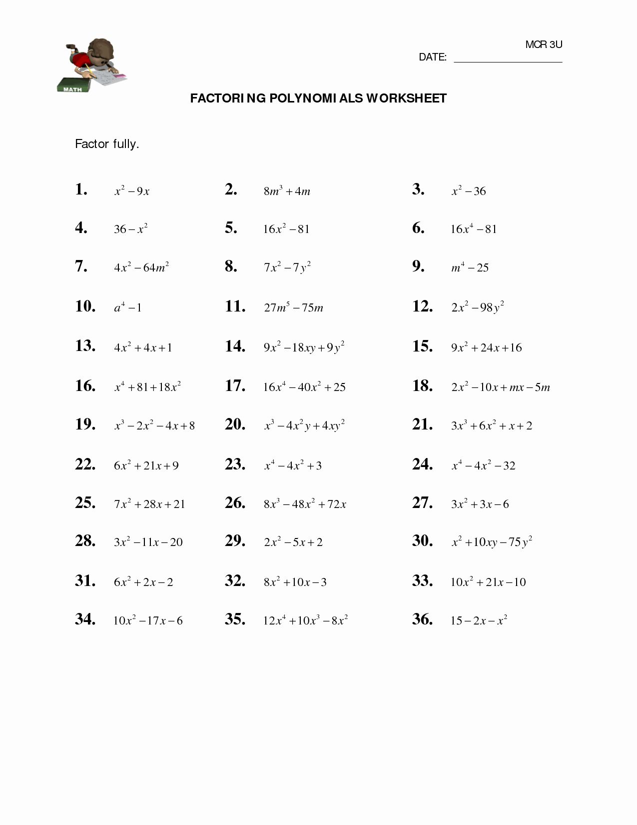 40 Factoring Quadratic Equations Worksheet 36