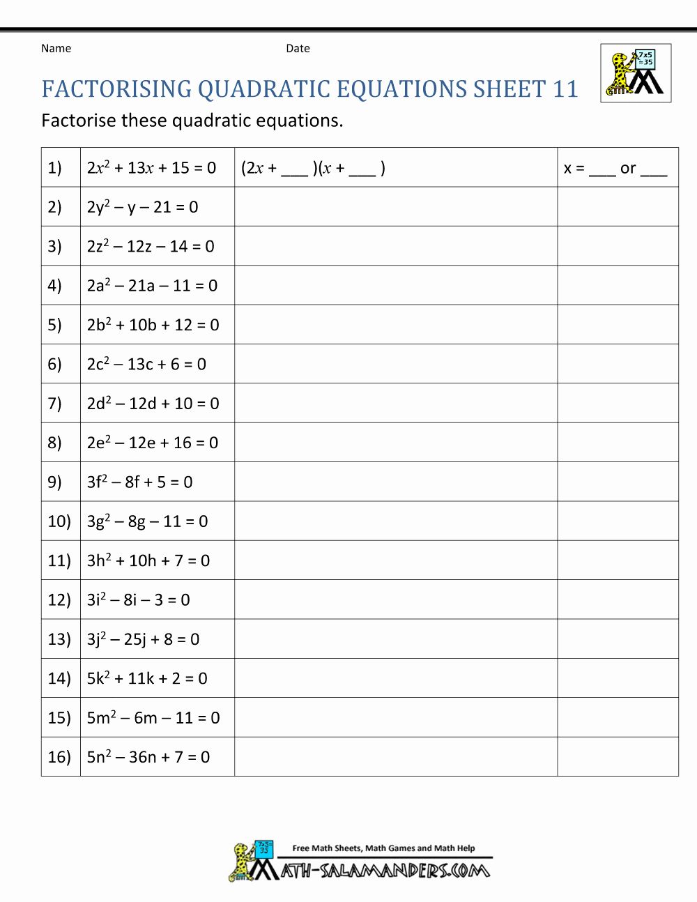 40 Factoring Quadratic Equations Worksheet 42