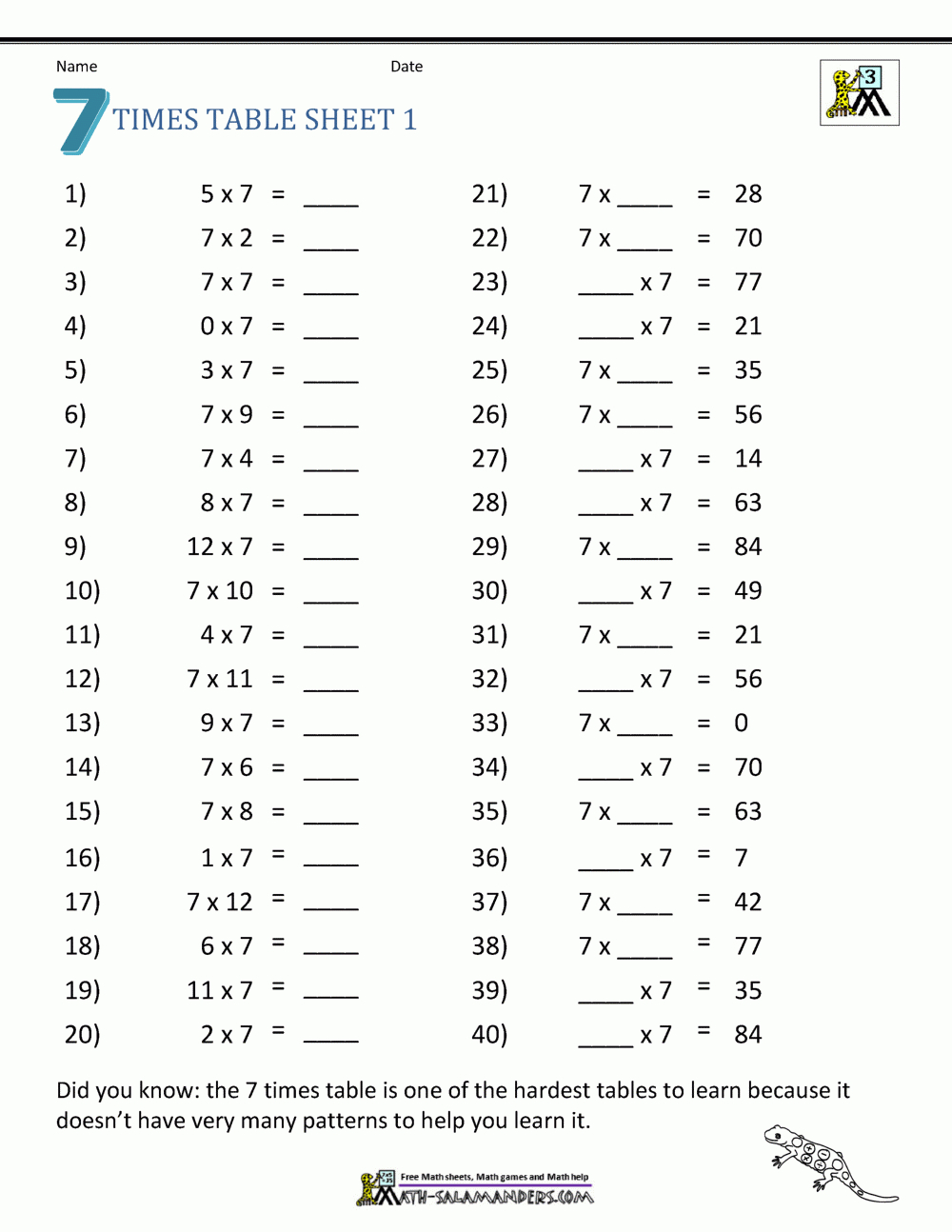 60 Free Worksheets For Multiplication 13