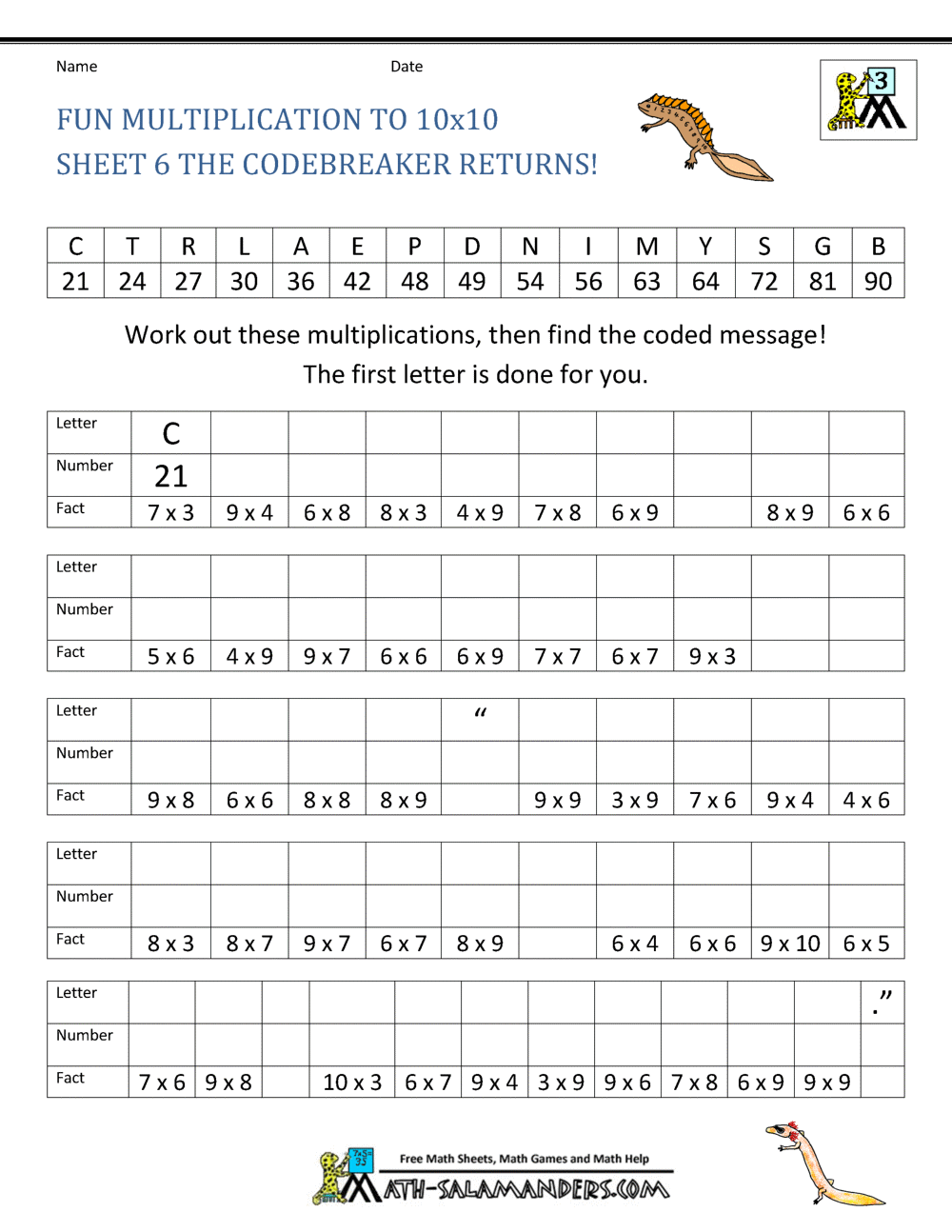 60 Free Worksheets For Multiplication 33