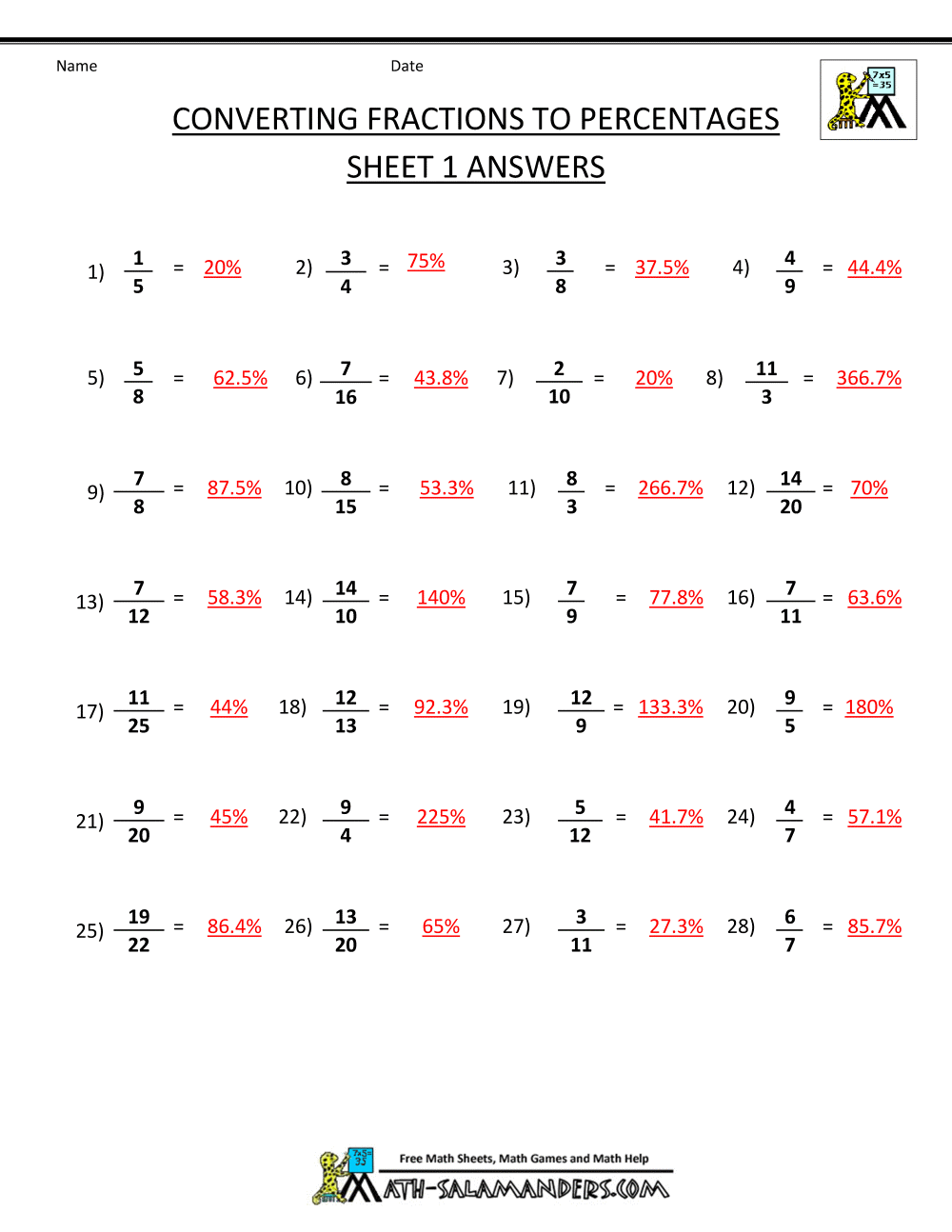 62 Fraction To Percent Worksheet 10