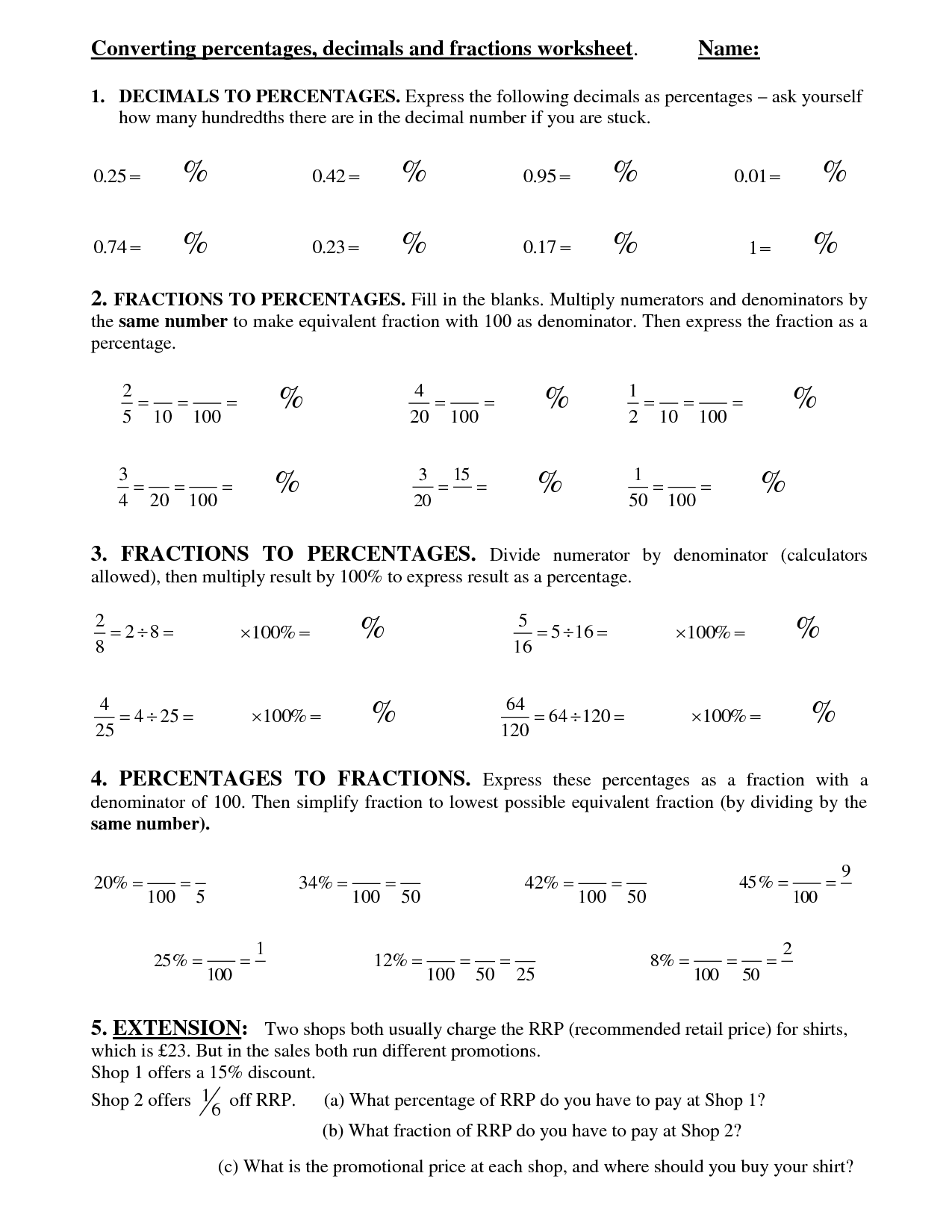 62 Fraction To Percent Worksheet 18