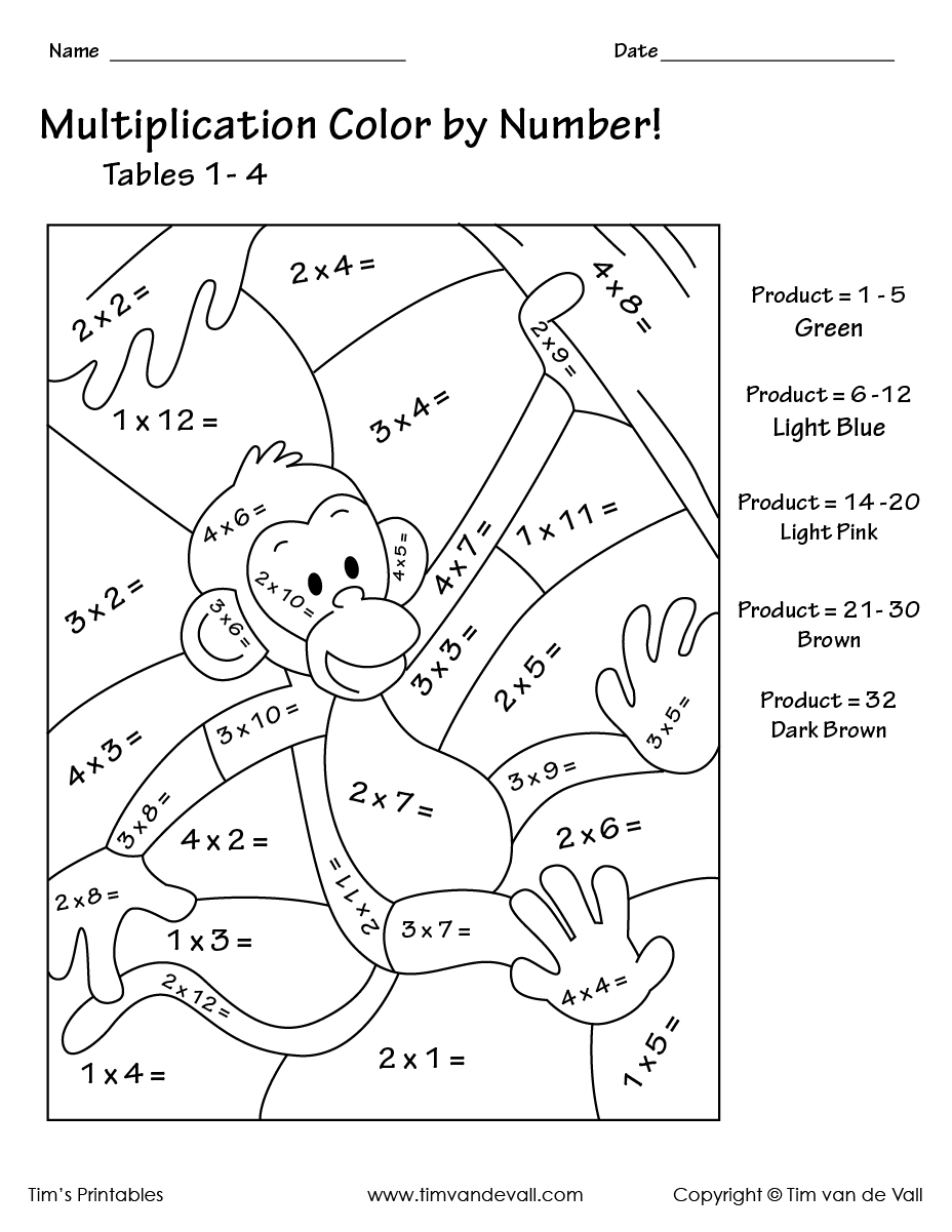 80 Printable Color By Multiplication Worksheets 1