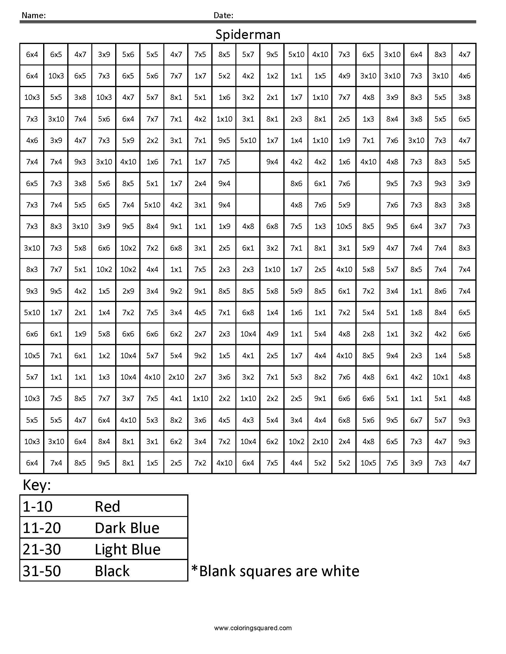 80 Printable Color By Multiplication Worksheets 70