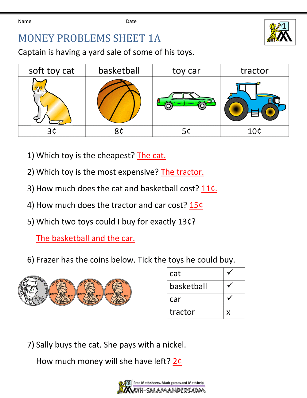 80 Printable Money Worksheets 1St Grade 5