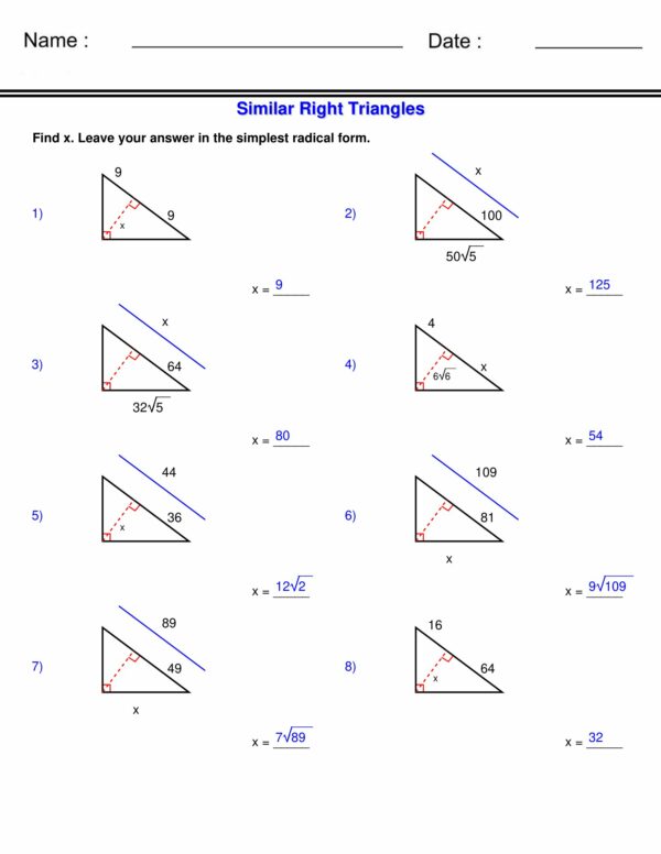 80 Printable Similar Right Triangles Worksheet 1