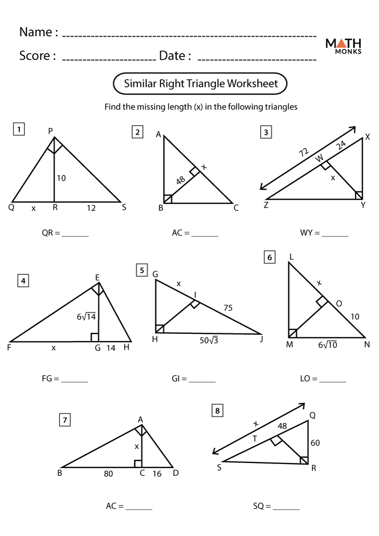 80 Printable Similar Right Triangles Worksheet 3