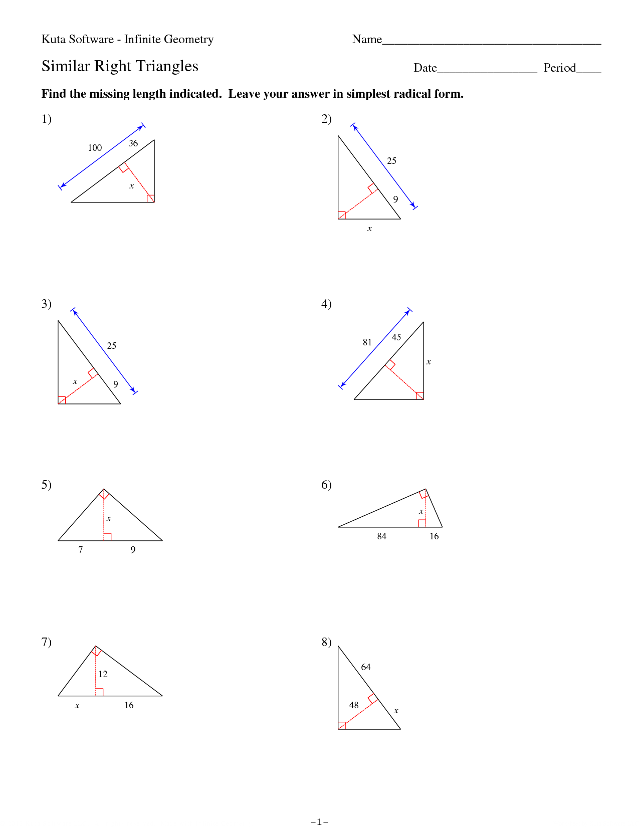 80 Printable Similar Right Triangles Worksheet 68